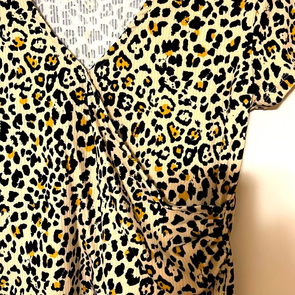 Leopard Print V Neck Wrap Top. Size XL, runs S to M. Spandex. NWOT.